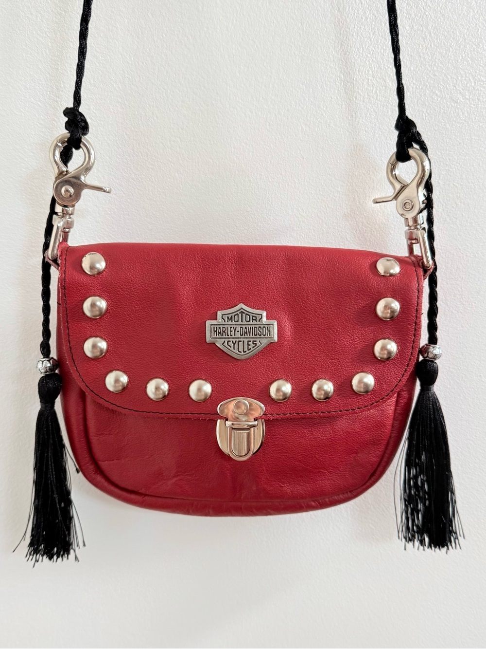 Harley-Davidson Branded Red Leather Studded Bag / Satchel / Purse - Picture 2 of 5